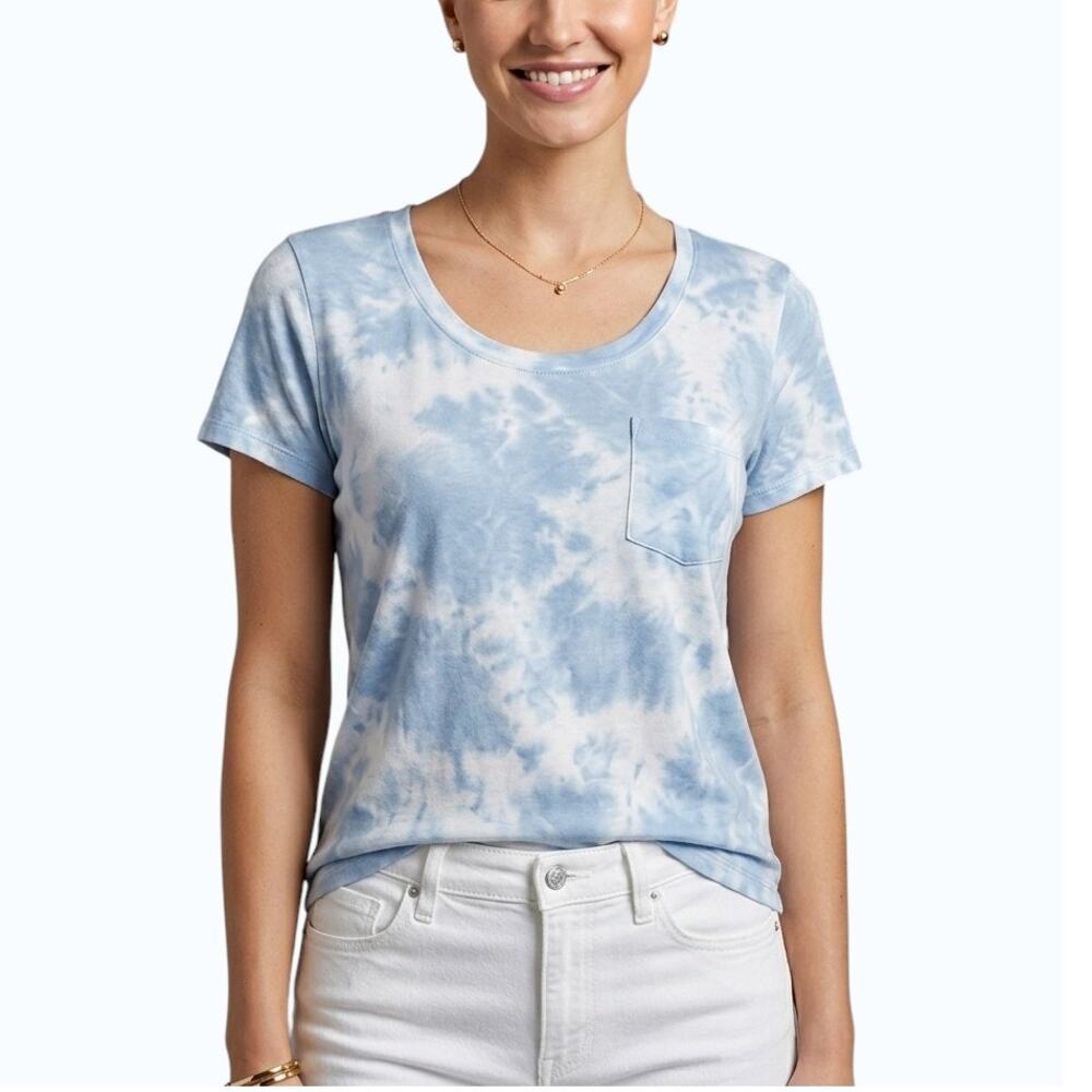 Market & Spruce Basic Tee Blue Tie Dye Short Sleeve Crewneck Women Size M NWT